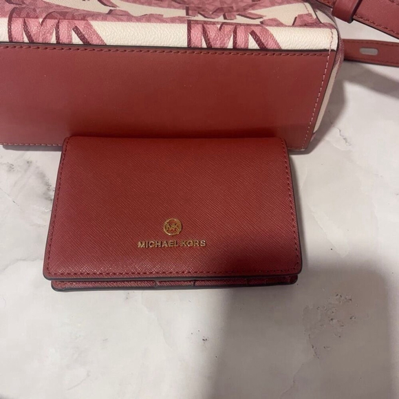 Michael Kors Sinclair Shopper Tote With Matching Wallet Set Pink White Cinnamon - Picture 9 of 10